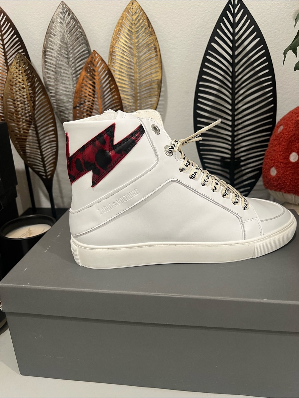 Zadig & Voltaire Men’s White High-Top Sneakers with Red Accent